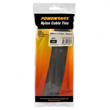 Cable Tie Black 200mm x 4.8mm Nylon 100pk